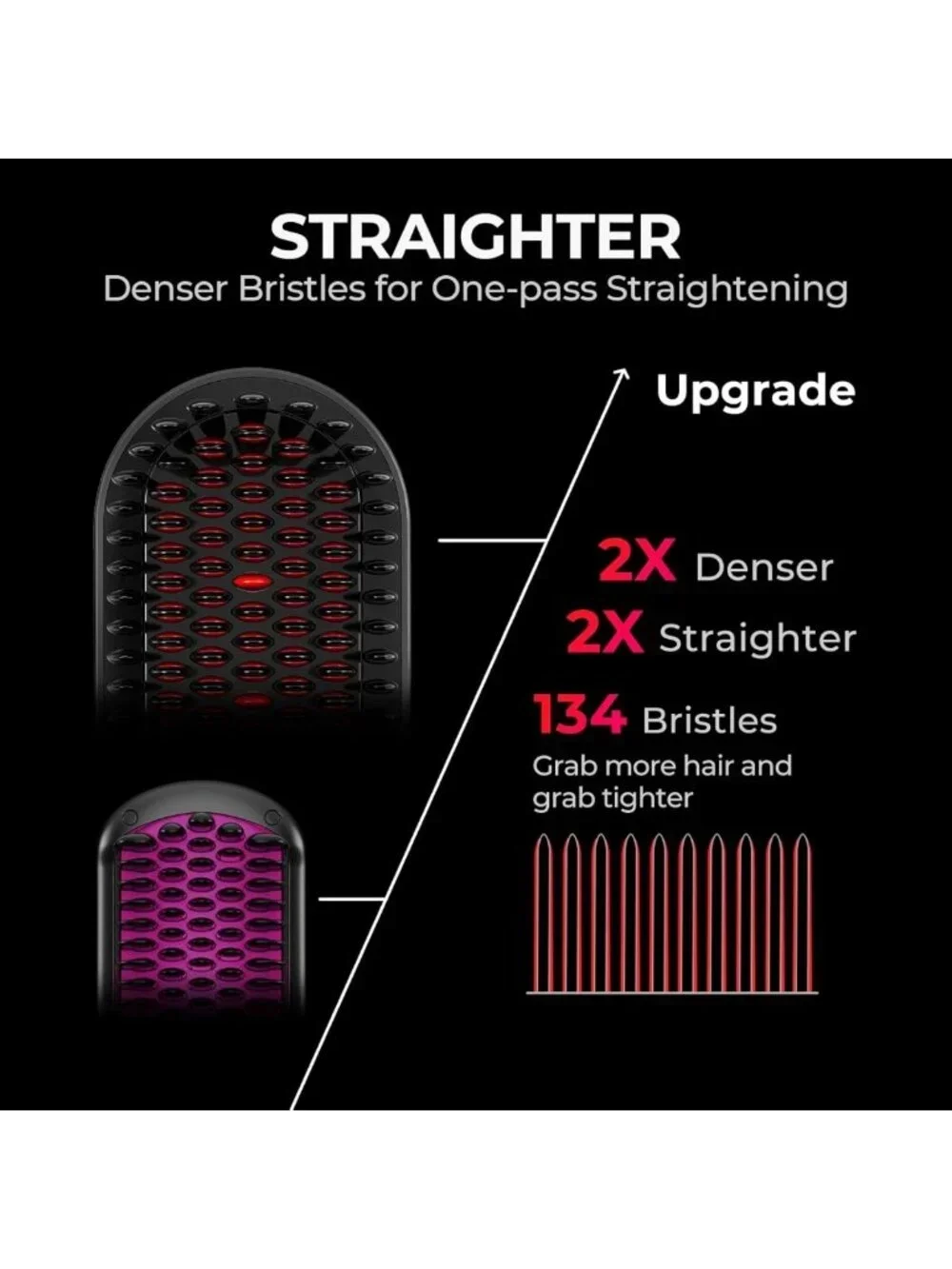 Ionic Hair Straightening Brush - Ceramic Hot Comb for Thick Curly Hair, 16